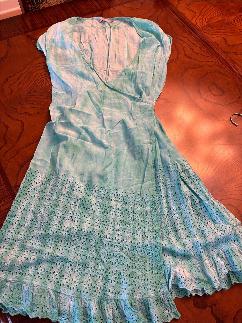 Light Blue Eyelet Wrap Dress - Women